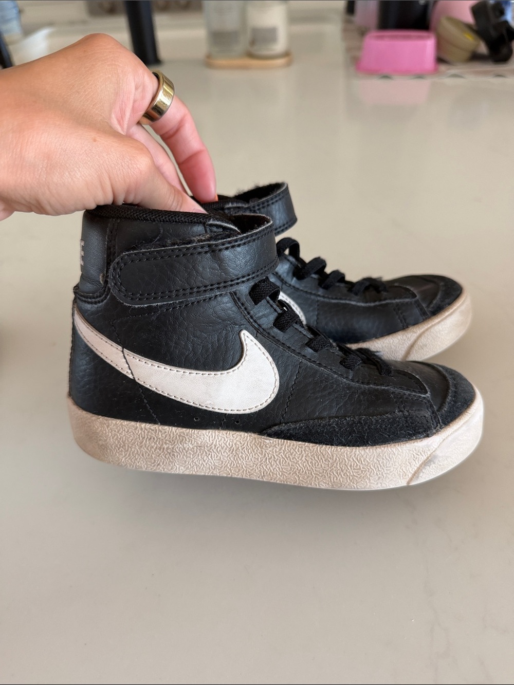 Nike Kids Black High-Top Sneakers with White Swoosh